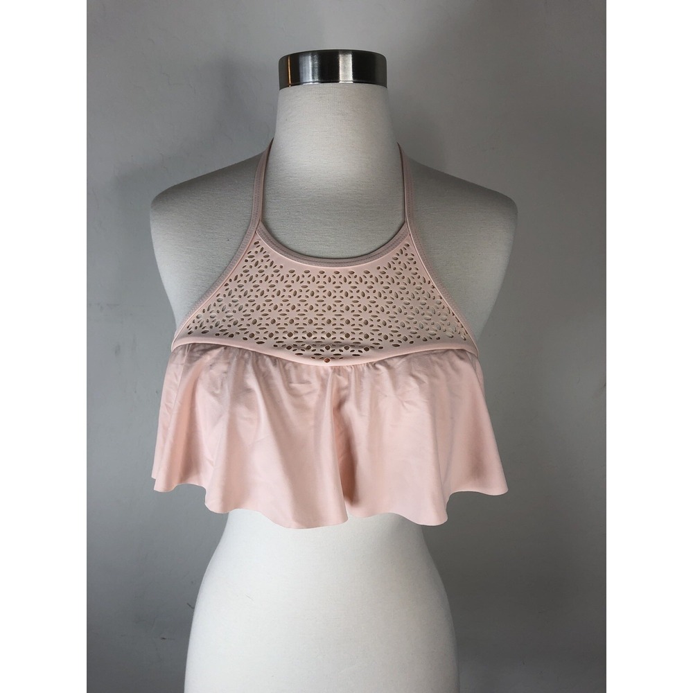 XHILIRATION Womens M Swimsuit‎ Bandeau Top Light Peach Flounce Halter Tie